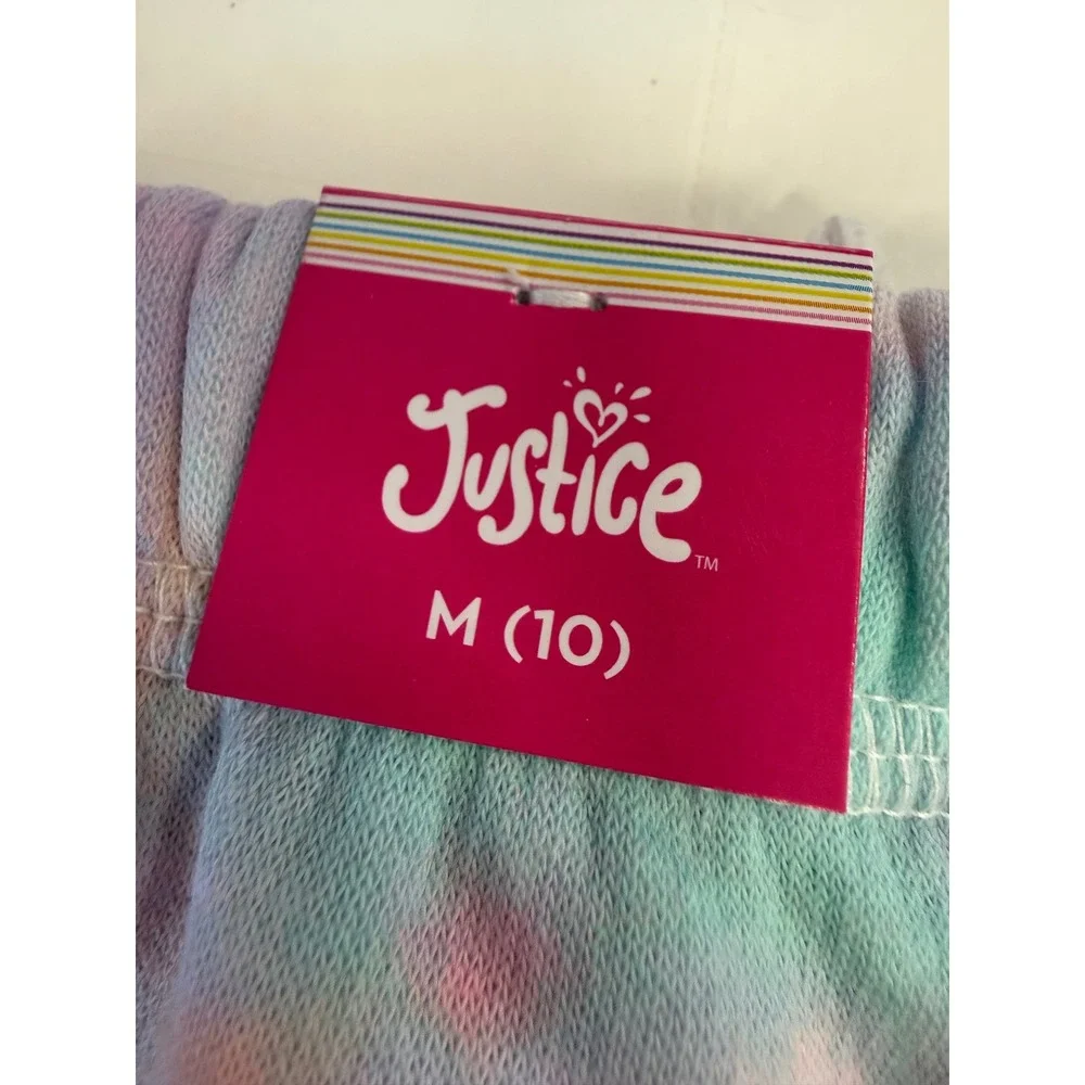 Justice Girls EDF Jogger Pants Size M 10 Pastel Floral Tie Dye Smiley Face NWT